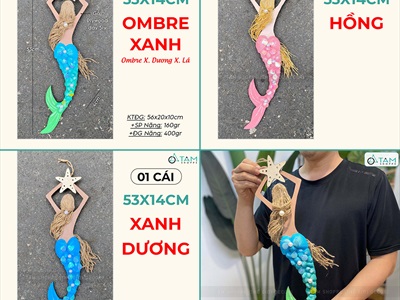 Mô hình Nàng tiên cá Handmade vỏ sò ốc [Bằng gỗ - 3 màu] KT53x14cm MOHINH-PCB-02